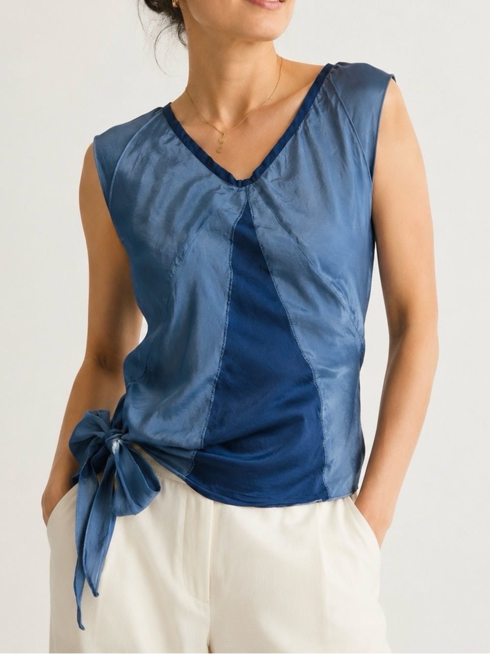 JNBY Blue Silk Layered Tie-Side Sleeveless Top Size M